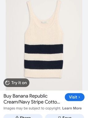 Banana Republic Cream and Navy Striped Knit Tank Top
